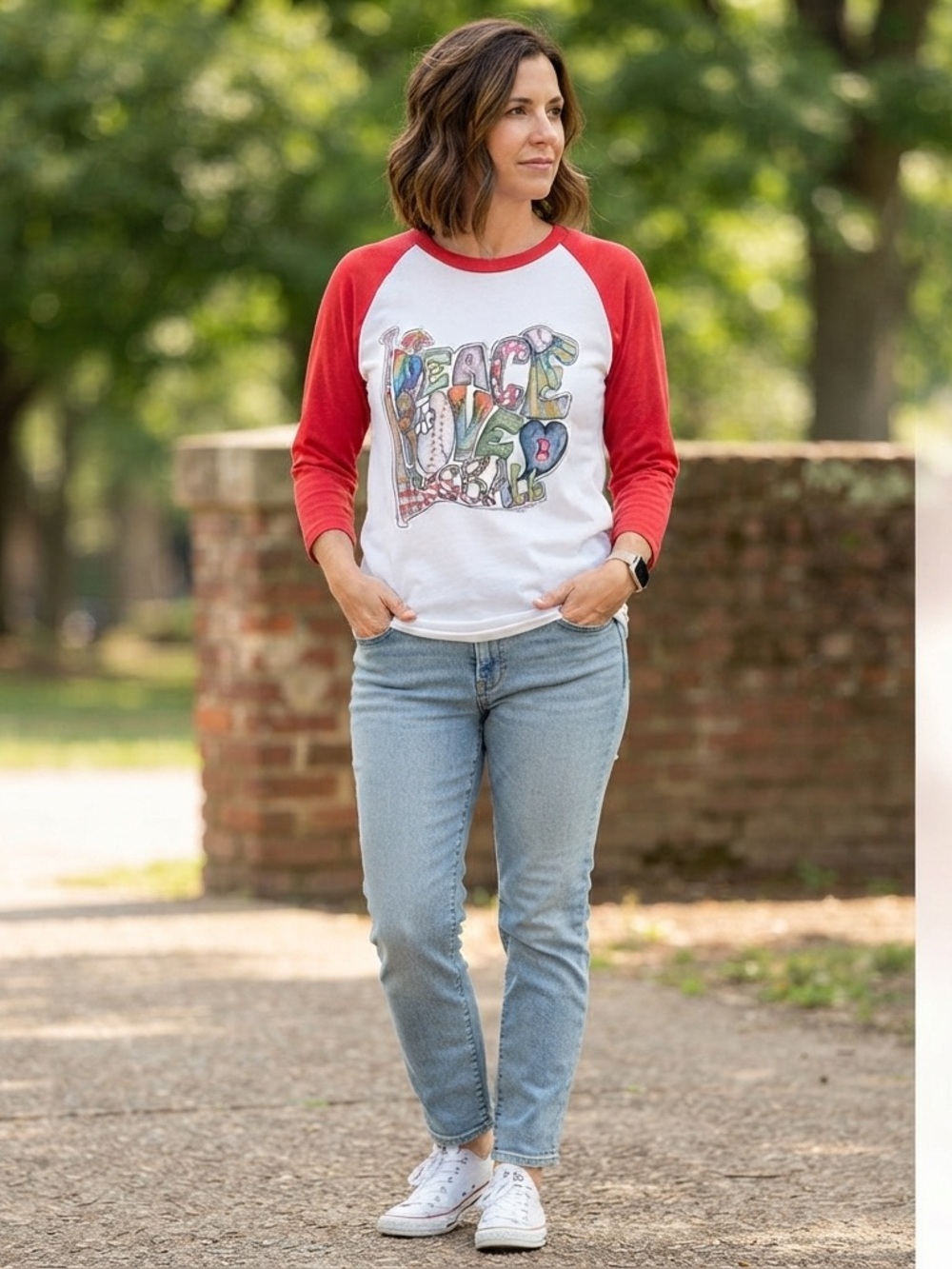 Boston Red Sox Tiny Turnip Peace Love Baseball 3/4- Sleeve Raglan T/Shirt Sz XL.